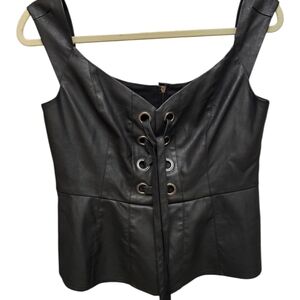 BCBGMaxAzria Black Faux Leather Corset Top